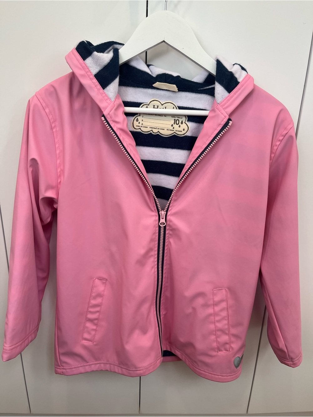 Hatley Girls Pink & Navy Button-Up Rain Jacket Size 10